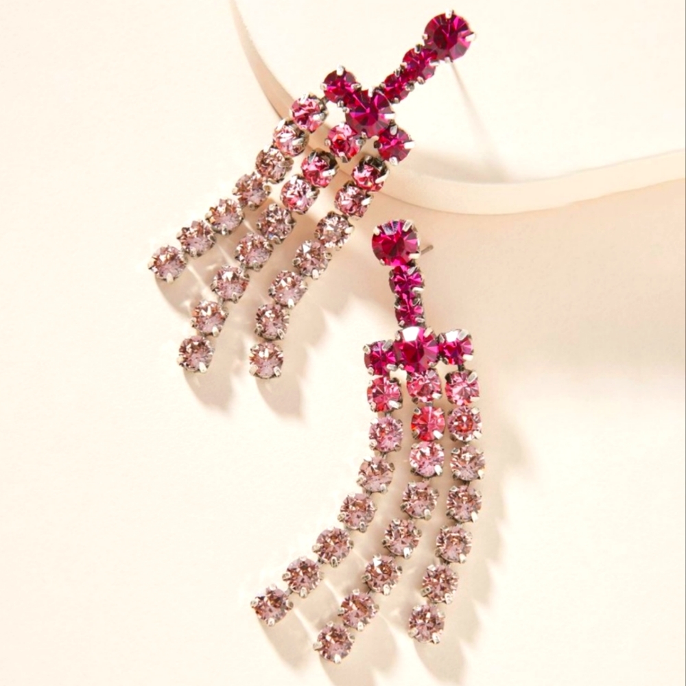 Anthropologie x Dannijo Pink Ombre Crystal Chandelier Earrings Barbie Bling